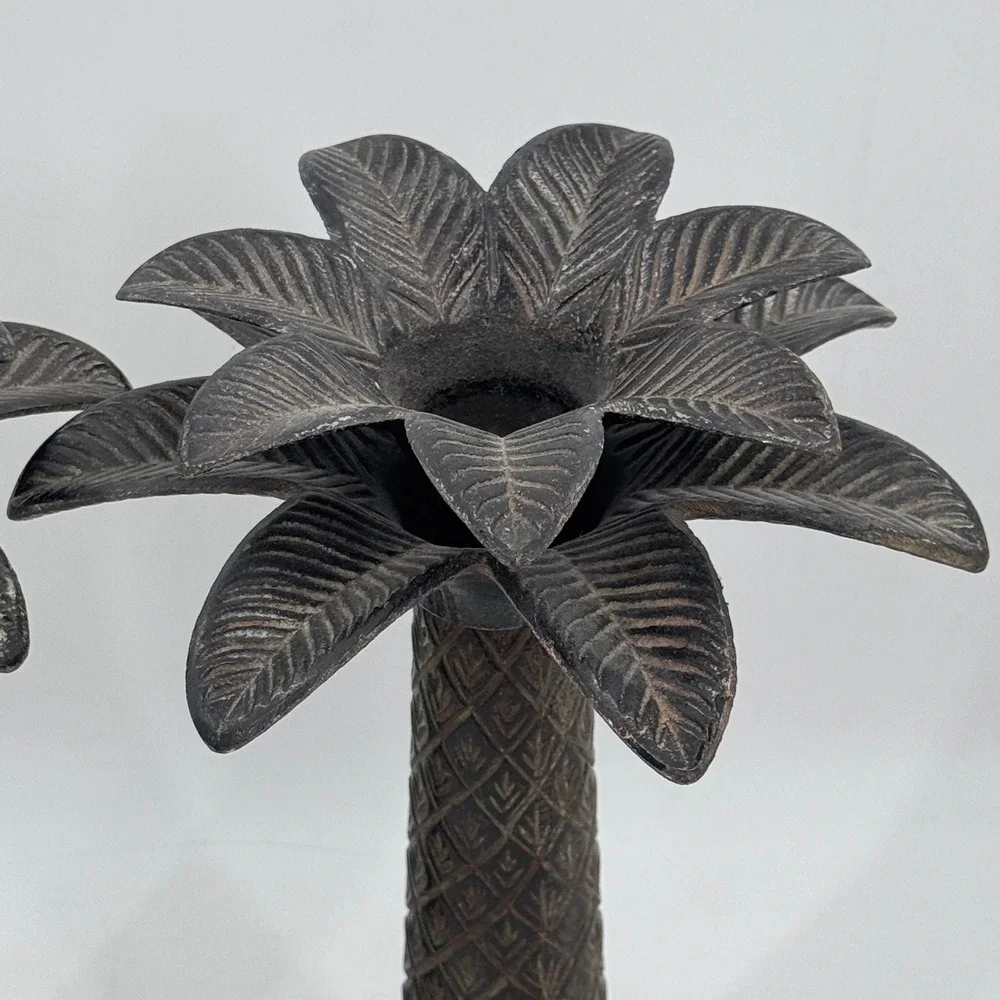 Vintage Iron Palm Tree Candle Holders Pair 15